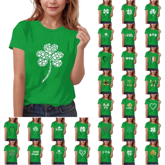 MKOSPLRT St. Patricks Day Girls Tops Round Neck Short Sleeve Graphic Tees Casual Holiday Blouses Loose Fit T Shirts Kids Gifts 3-15Y