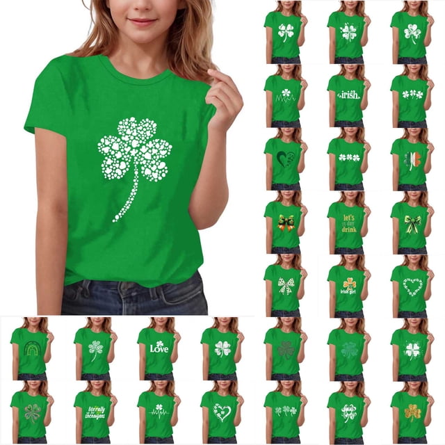 MKOSPLRT T-Shirts de la Saint-Patrick pour Enfants 3-15 Ans Manches Courtes Coupe Ample T-Shirts Col Rond T-Shirts Graphiques Légers Hauts de Sortie