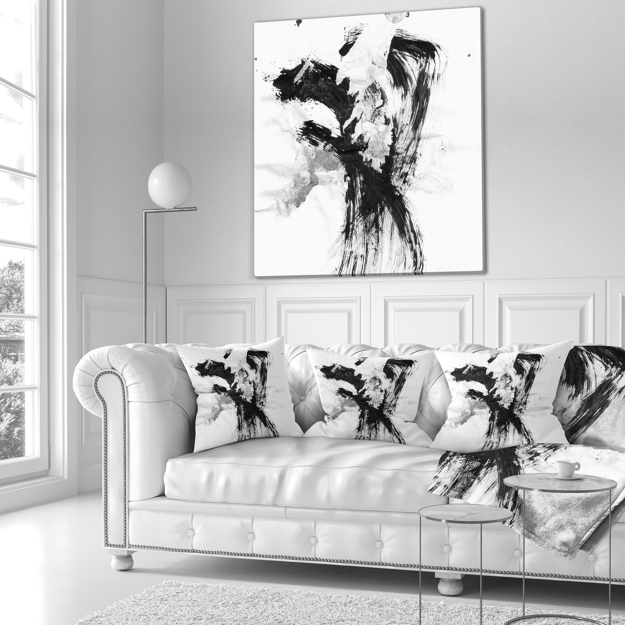 Designart Black Paint Stain - Abstract Throw Pillow - 16x16