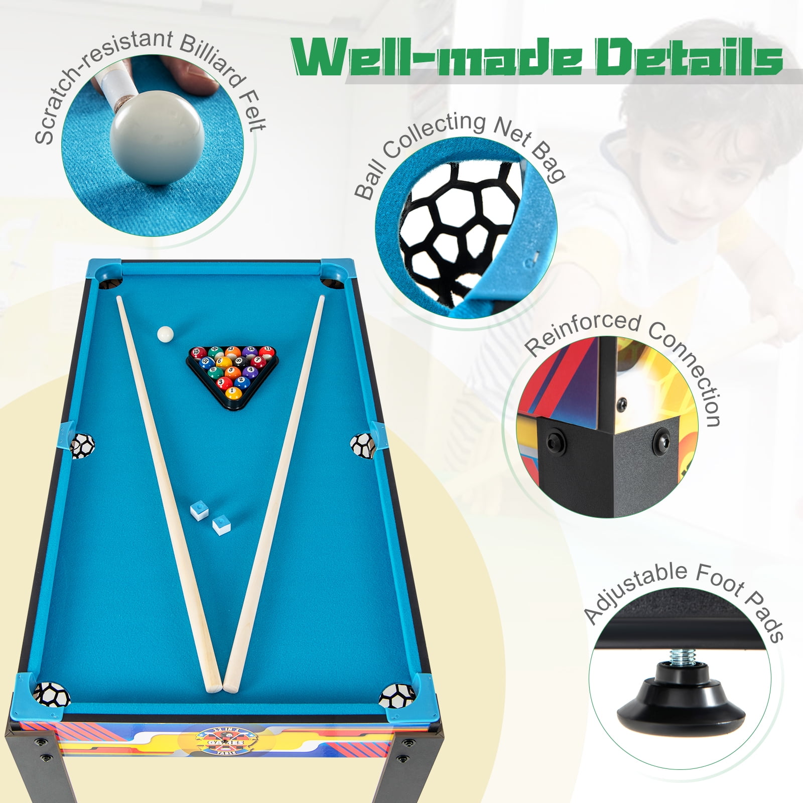 Topbuy 12-In-1 Game Table 48 Inch Combo Game Table w/ Billiards Foosball Ping Pong Hockey Shuffleboard