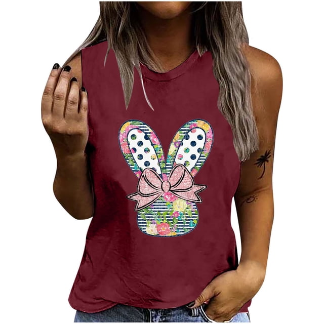 Pompotops Fashion Woman Causal Rounk Neck Printing Blouse Sleeveless T-Shirt Summer Tank Tops