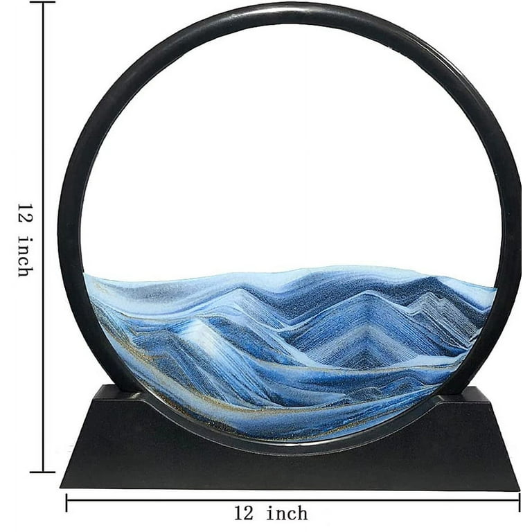 12in Flowing Sand Painting, Sand Art Liquid Motion Sand Pictures In Motion  3D Dynamic Round Glass Sand Frame Flowing Sand Picture Desktop Art Toys for  Home Office Decor 