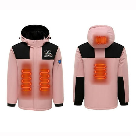 Aboser Men s Fleece Heated Jacket with Detachable Hood Unisex Winter Outdoor Waterproof Heated Coat Electric USB Recharging Heating Jackets with 4 Heating Zones