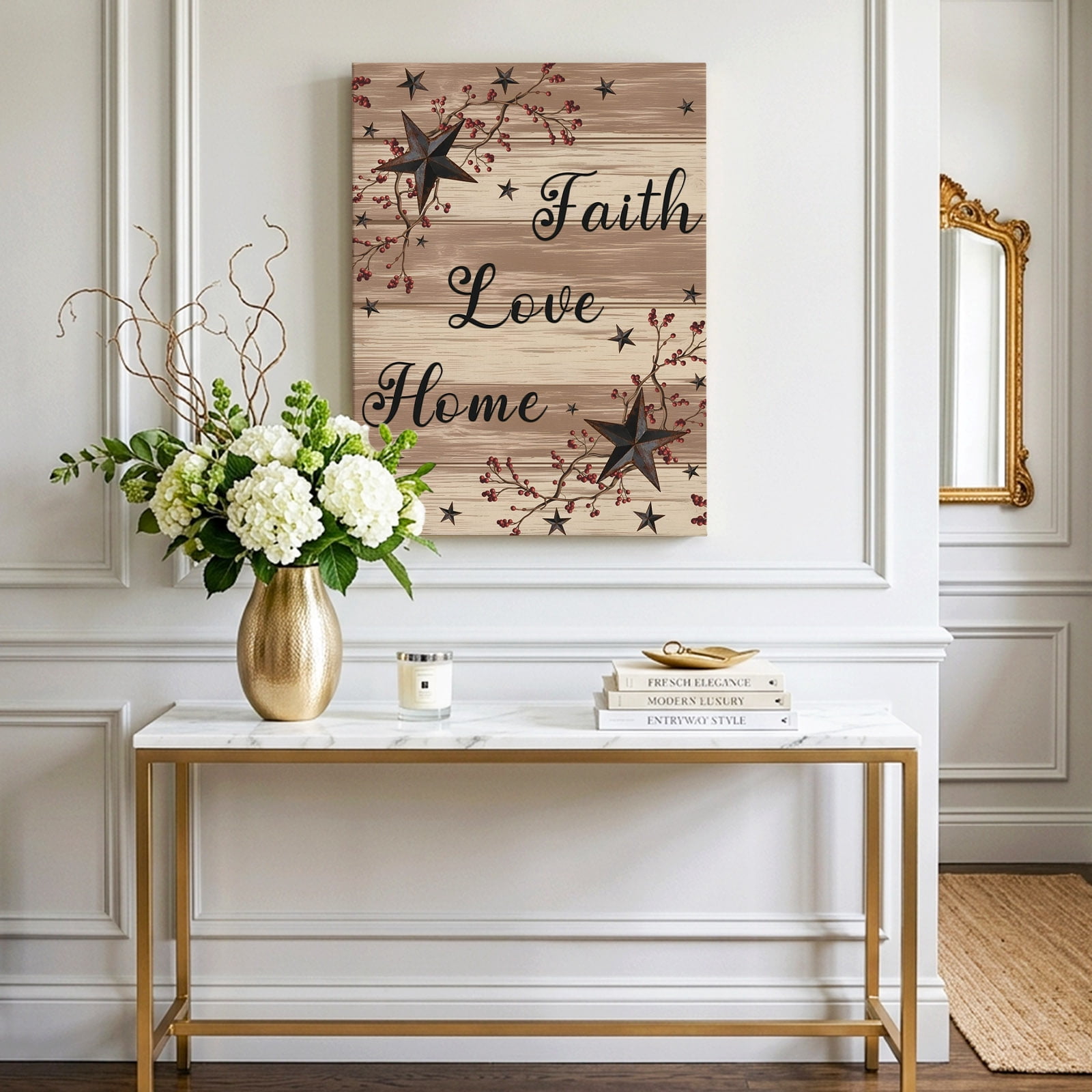 Retro Country Stars Canvas Wall Art for Living Room, Faith Love Home Berries Farmhouse Brown Striped Poster Print Painting for Bedroom Office Home Decoration Wall Pictures Prepare To Hang 12"x12"