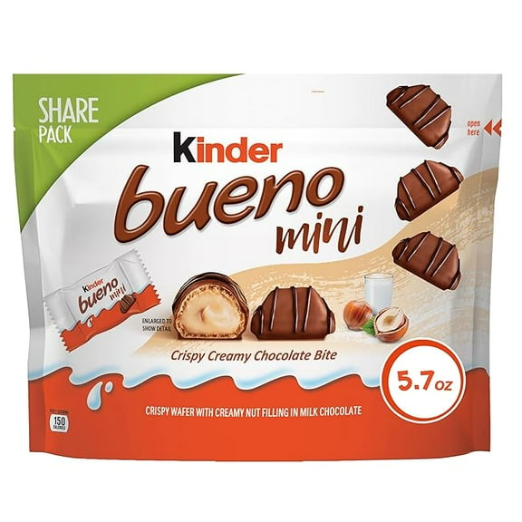 Kinder Bueno Mini, Milk Chocolate and Hazelnut Cream, Individually Wrapped Chocolate Bars, Share Size, 5.7 oz