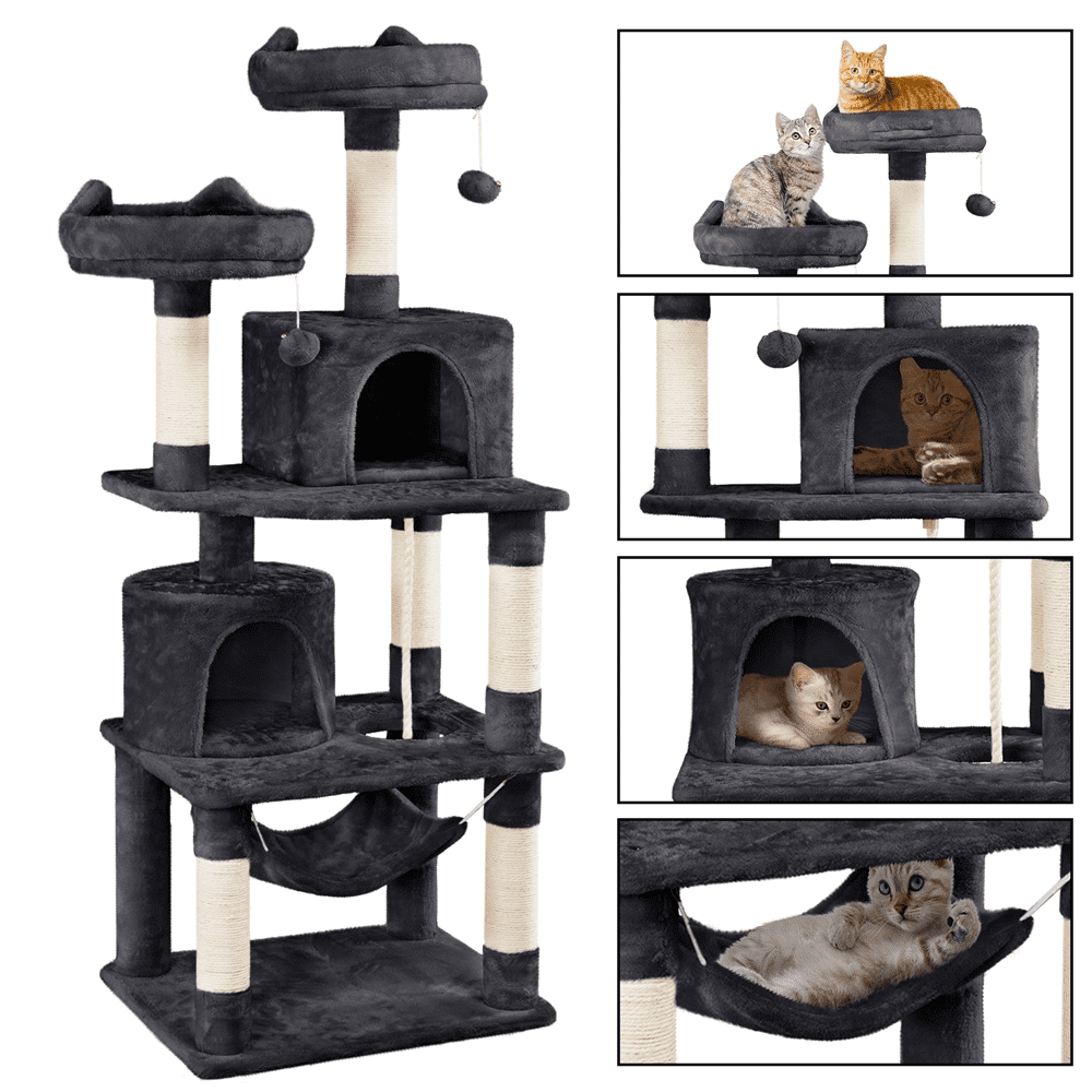 Alden Design 62" Double Condos Cat Tree and Scratching Post Tower, Black