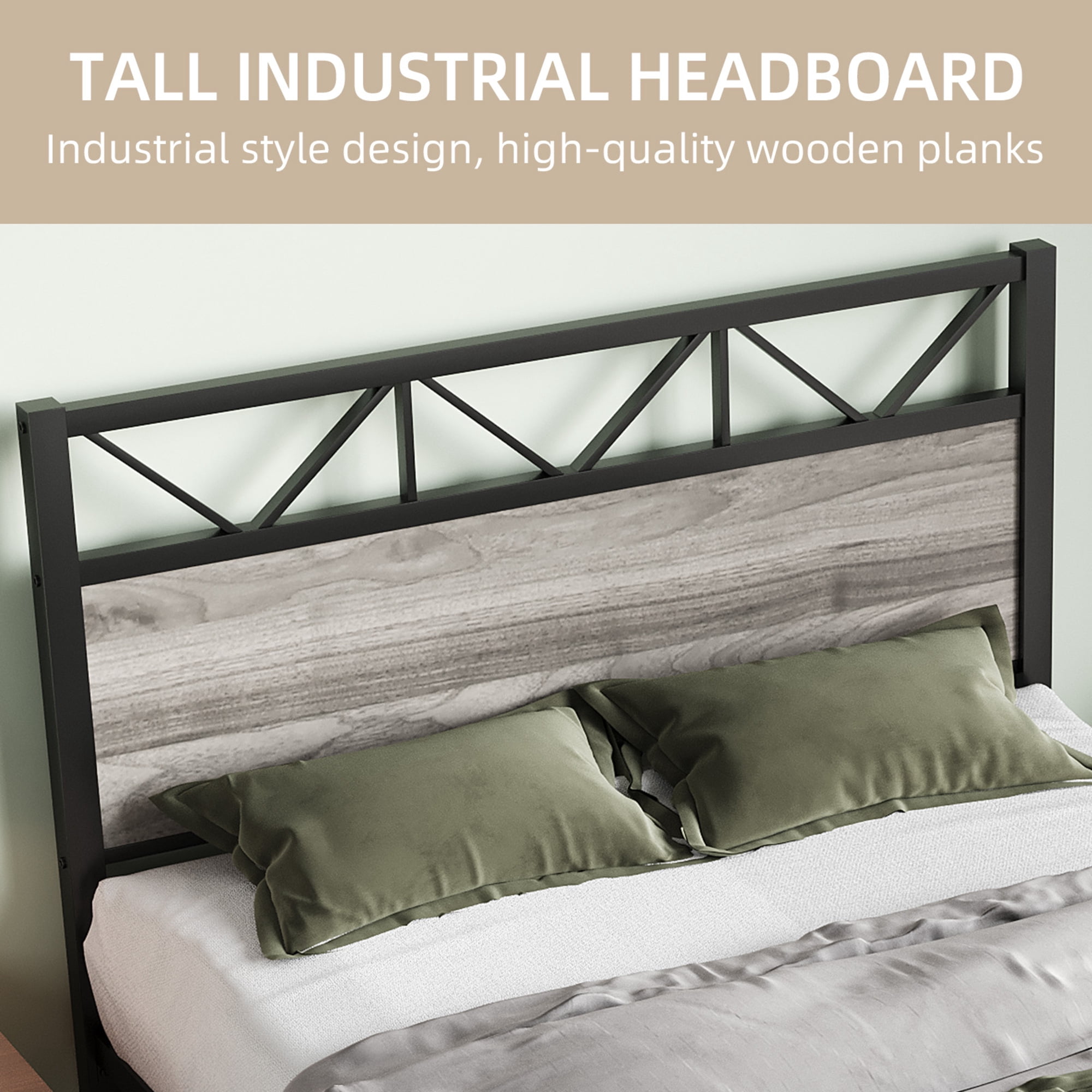 4 EVER WINNER 51.2" Twin Size Metal Platform Bed Frame with Vintage Style Headboard and Footboard/Mattress Foundation/Under Bed Storage/No Box Spring Needed/Easy Assembly/Noise Free/Wash Grey