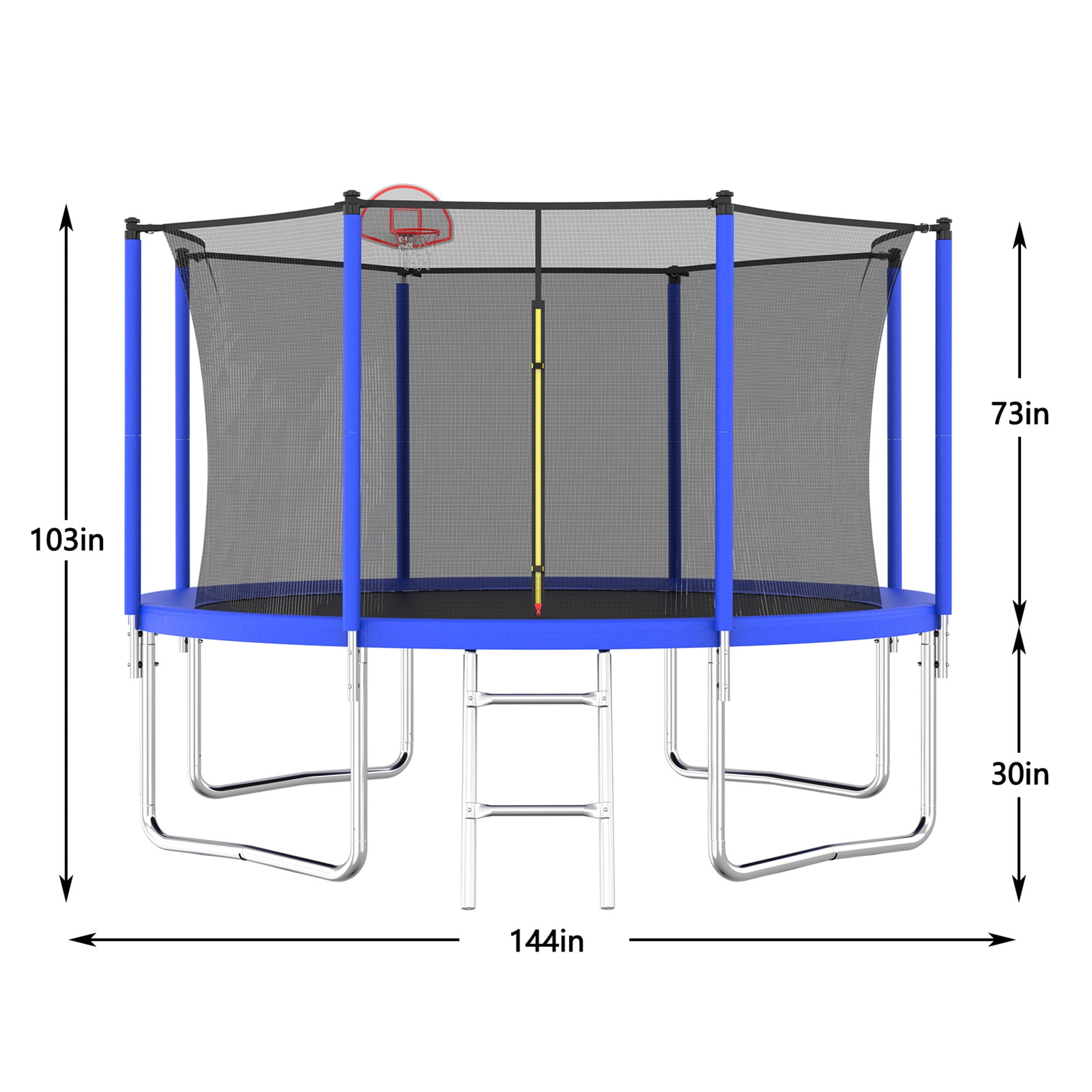 12FT Trampoline for Kids,Outdoor Trampoline with Basketball Hoop,Recreational Trampoline with Safety Enclosure Net,Blue