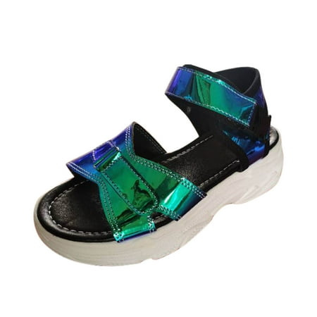 

Follure Girl women s casual shoes Women s Fashion Summer Patent Leather Hook&Loop Large Size Platform Sandals Blue 39