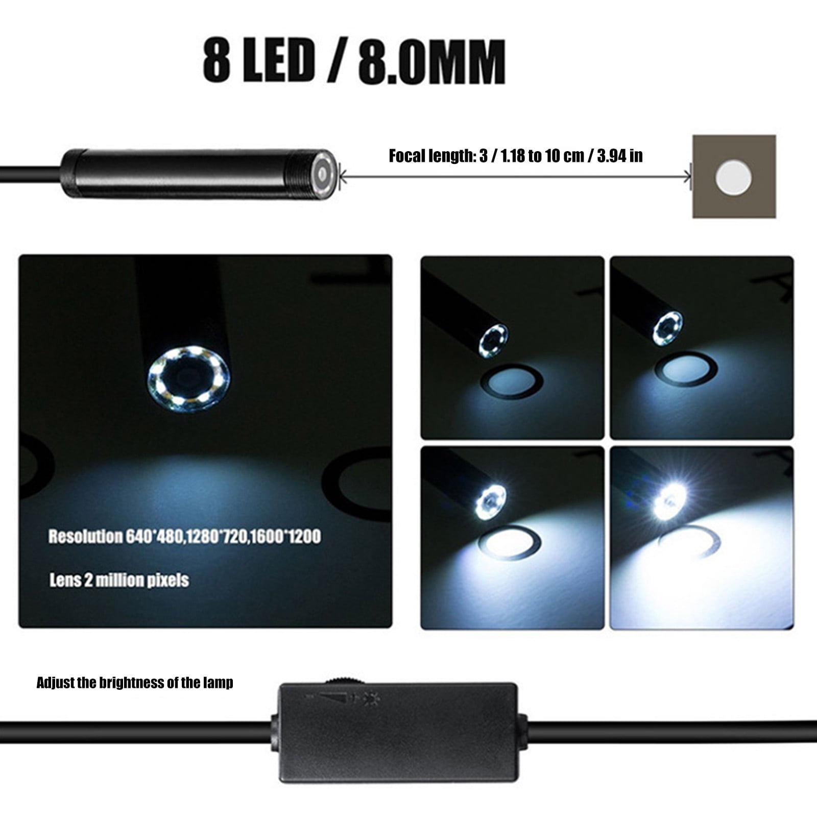 IP68 Wireless Endoscope WiFi Borescope Inspection Camera 2.0 Megapixels HD1200P Snake Camera With 8 Leds For Android And IOS Smartphone Tablet - 2m/6.6FT