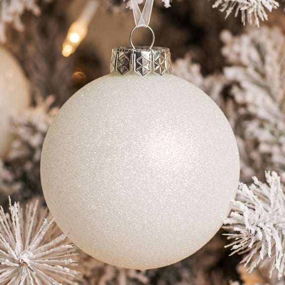 Sleetly Large White Christmas Ball Ornaments for Tree Decorations – Big 4.72” Shatterproof Glitter Snowball for Holiday Xmas Decor, 4-Pack