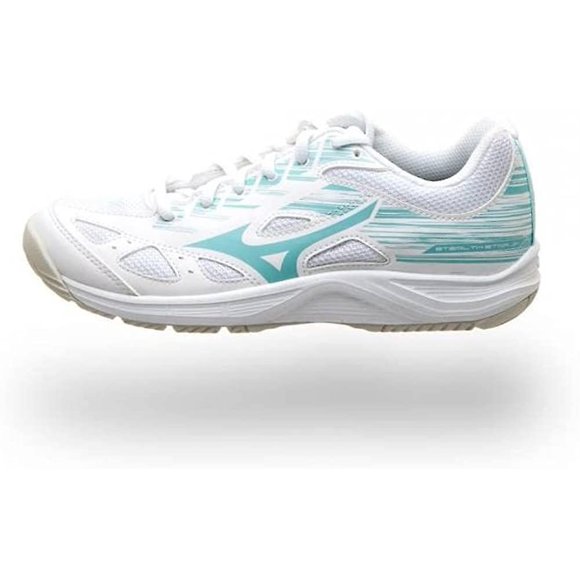Mizuno Stealth Star Jr NB Chaussures de Netball pour Enfant, Wht/AngelBlue/Ncloud