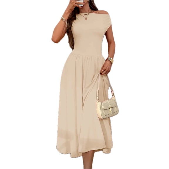 Women's Single Shoulder Dress with Pockets 65% viscose 35% polyester Stretchy Dress Everyday Comfort Casual Wear