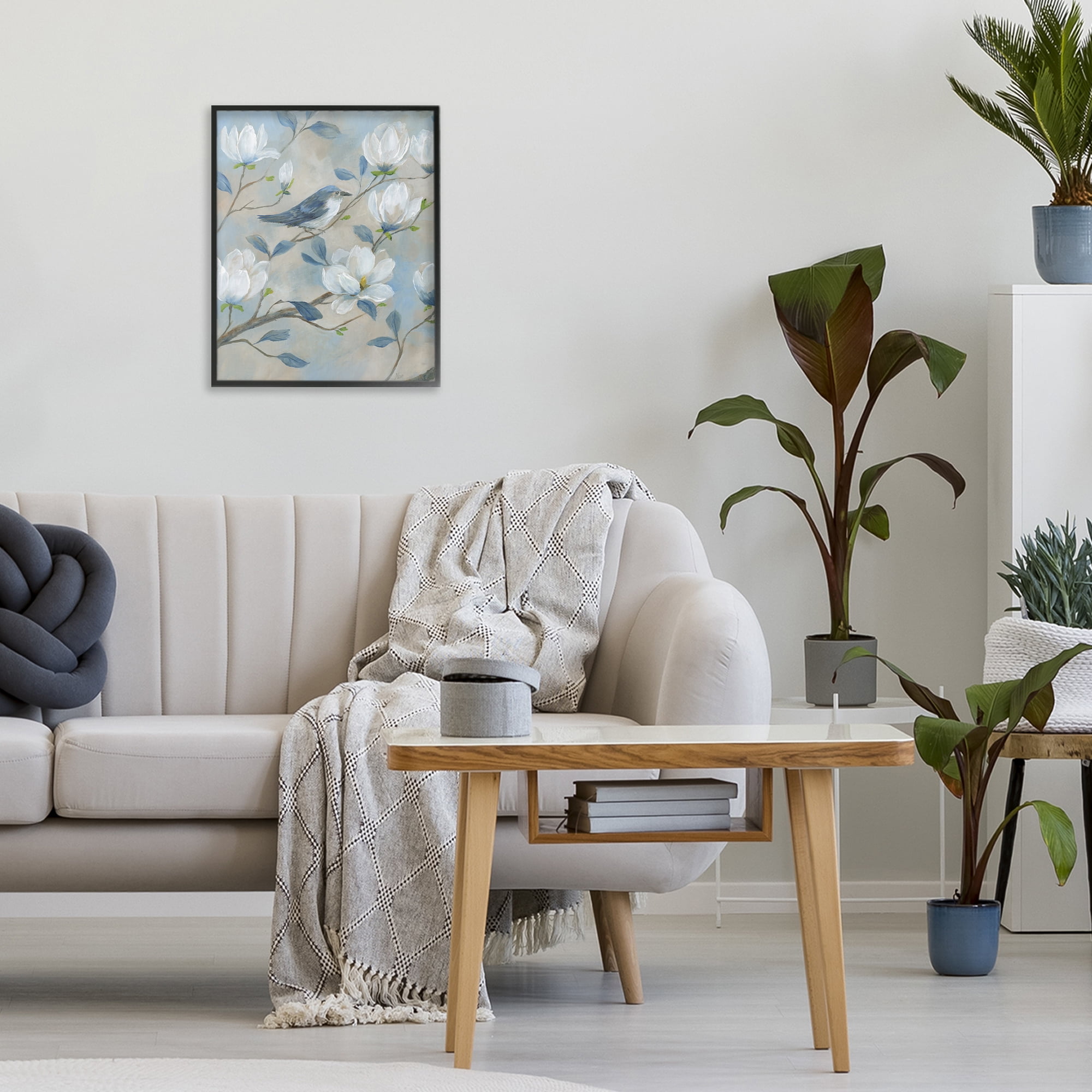 Stupell Industries Blue Bird & Magnolia Black Framed Giclee Art, design by Nan