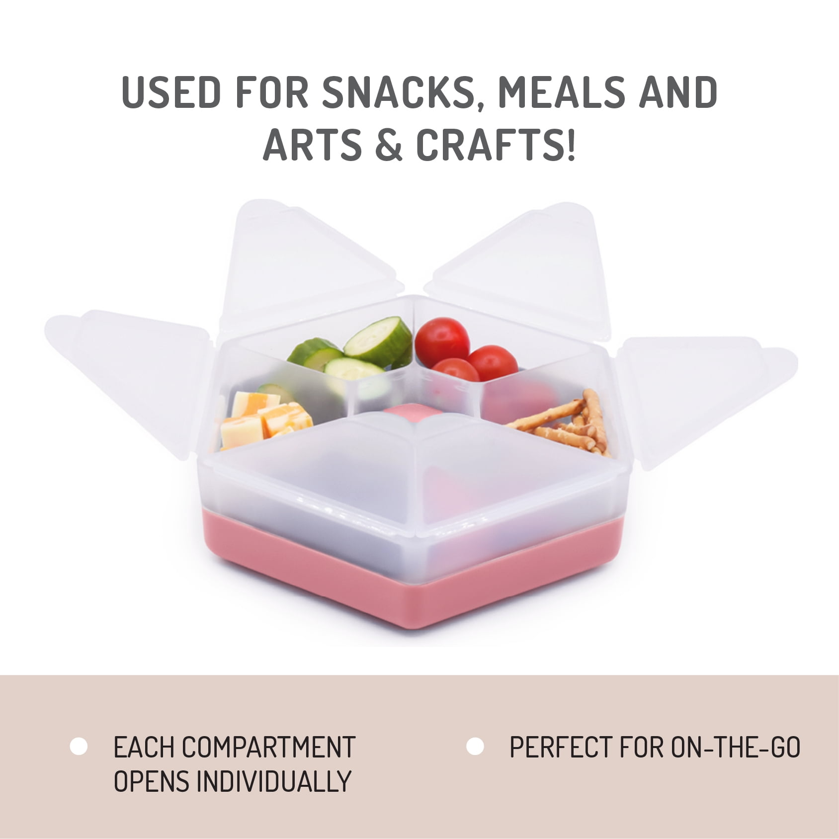 Melii Hexagon Snackle Box, 6 Compartment Snack Container, Berry