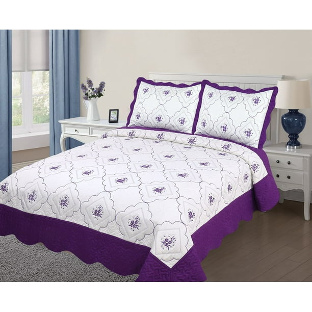 3PC Quilted Bedspread Cover Oversized Extra Twin Size High Quality
