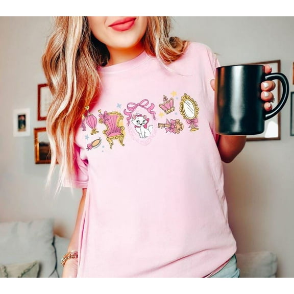 Coquette Bow Watercolor Disney Marie Cat T-Shirt, Because I'm A Lady Shirt, The Aristocats, Disneyland Girl Trip Tee, Cat Lover Gift
