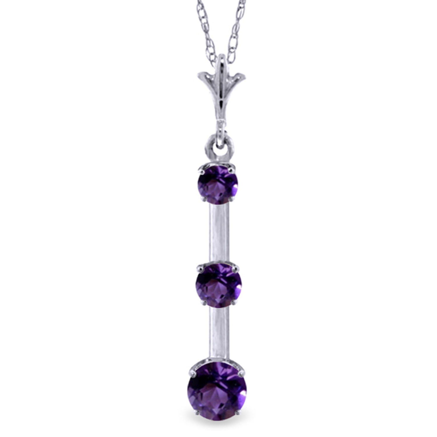 Galaxy Gold 14K Solid Gold Natural Amethyst Drop Pendant Necklace for Women - White Gold Fine Jewelry