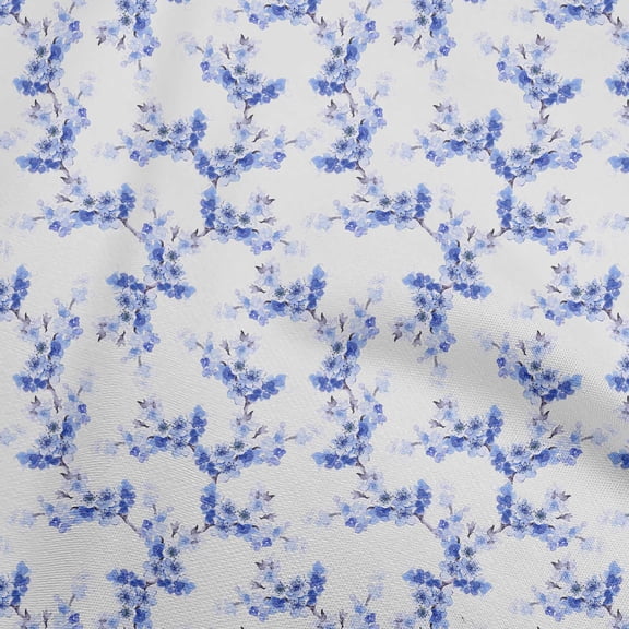 oneOone Polyester Spandex Medium Blue Fabric Floral Sewing Craft Projects Fabric Prints By Yard 56 Inch Wide
