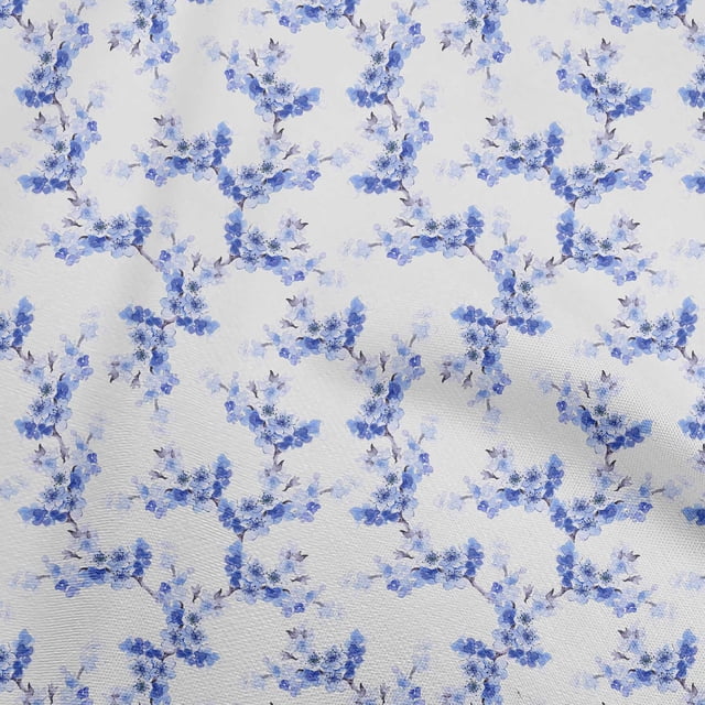 oneOone Velvet Medium Blue Fabric Floral Craft Projects Decor Fabric Printed By The Yard 58 Inch Wide