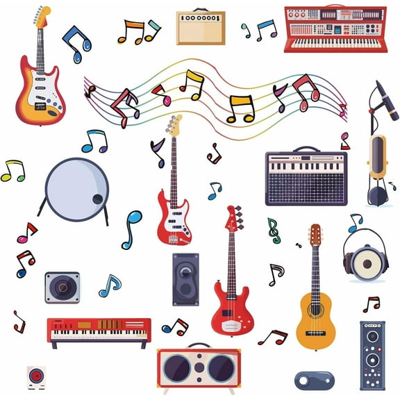 8 Sheets Musical Notes Window Sticker Large Music Quote Wall Decal Decoration PVC Self Adhesive Instruments Guitar Piano Window Clings for diy making