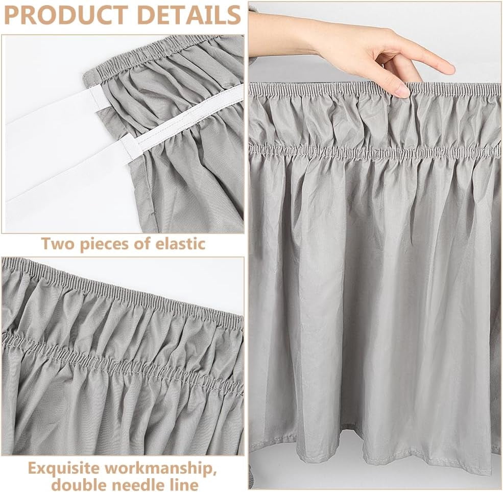 1 pc Wrap Around Bed Skirts for Queen Beds 19" Drop Bedding Queen Elastic Bed Ruffle Adjustable Easy Fit Wrinkle & Fade Resistant Machine Washable for Queen King C-King Size Beds Silver Grey