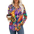 thumbnail image 5 of Mardi Gras Shirts for Women Sparkly Glitter Long Sleeve Blouse Carnival V Neck Purple Tops Purple XL, 5 of 6