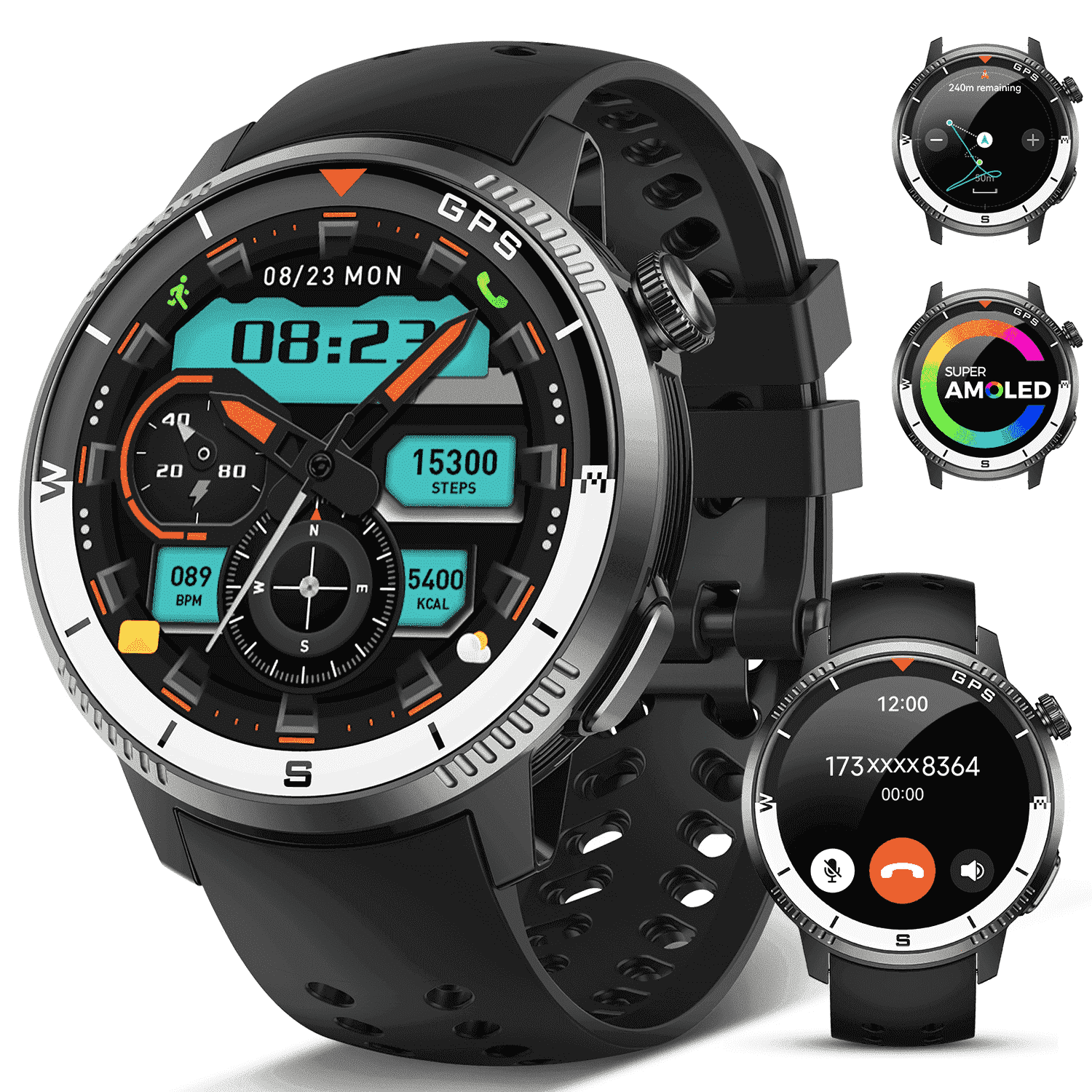 GPS Smart Watch(Answer/Make Call), Smartwatch for Men Women, 1.43"HD AMOLED Display, Fitness watch with 170+ Sport Modes, IP68 Waterproof/Pedometer, Activity Tracker for Android iOS