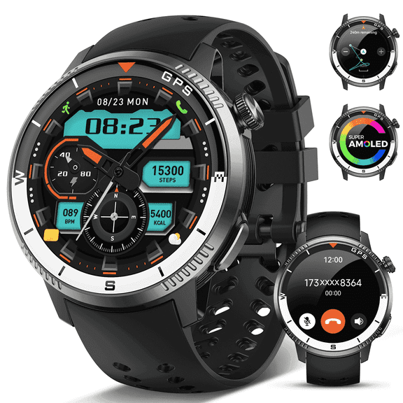 GPS Smart Watch(Answer/Make Call), Smartwatch for Men Women, 1.43"HD AMOLED Display, Fitness watch with 170 Sport Modes, IP68 Waterproof/Pedometer, Activity Tracker for Android iOS