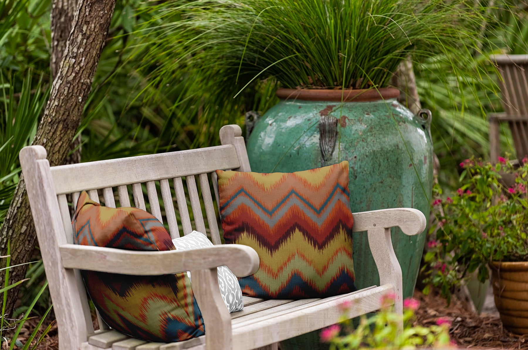 Simply Daisy 16" x 16" Ikat Chevron Indoor/Outdoor Polyester Throw Pillow, Sienna