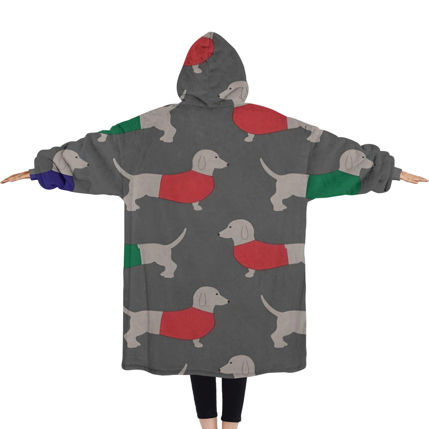 Oversized Wearable Blanket Hoodie,Dachshund Footprint Sherpa Blanket Hoodie with Super Pockets,Super Warm Fuzzy Pullover for Women & Men