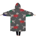 thumbnail image 2 of Oversized Wearable Blanket Hoodie,Dachshund Footprint Sherpa Blanket Hoodie with Super Pockets,Super Warm Fuzzy Pullover for Women & Men, 2 of 6