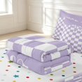 thumbnail image 6 of Manfei Modern Plaid Zipper Full Size Comforter Sets with Fitted Sheet and 2 Pillowcases,Contemporary Checkered Zipper Bedding Set,Purple White,Polkadot Reversible,4pcs, 6 of 8