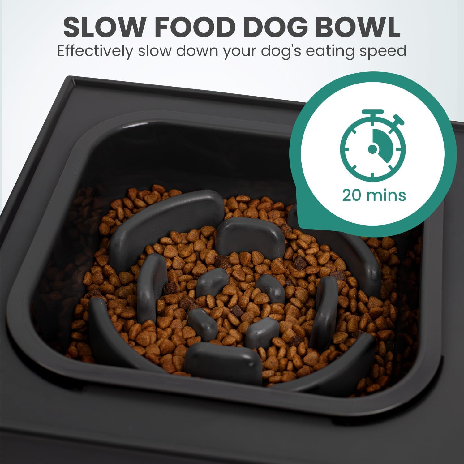 Elevated Dog Bowls, 5 Adjustable Heights Raised Dog Bowl Stand, with 2 Stainless Steel Dog Food Bowls and 1 Slow Feeder Dog Bowl