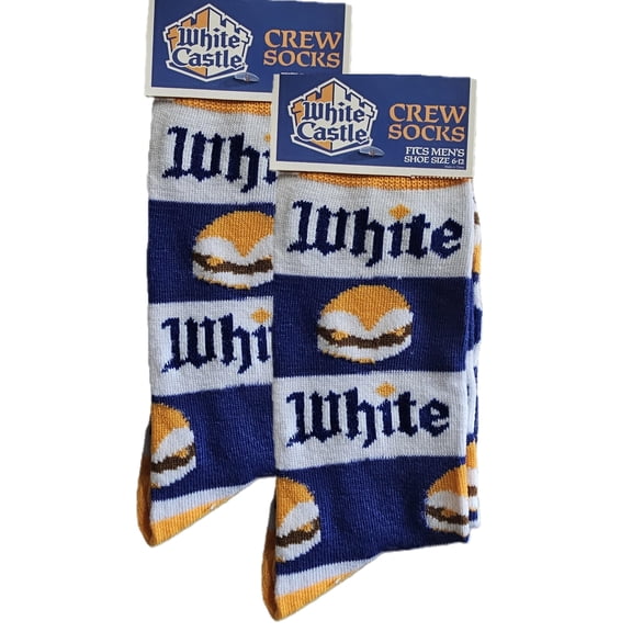 White Castle Sandwich Socks, Fast Food Novelty Socks | Men's Size 6-12 | 2 Pairs