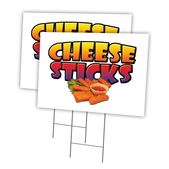 CHEESE STICKS 2 Pack Of 18" x 24" Yard Sign & Stake | Advertise Your Business | Stake Included Image On Front Only | Made in The USA