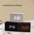 thumbnail image 3 of Reloj de madera LED silencioso electrónico con pantalla digital, reloj despertador de madera rectangular, reloj de madera de escritorio, 3 of 5