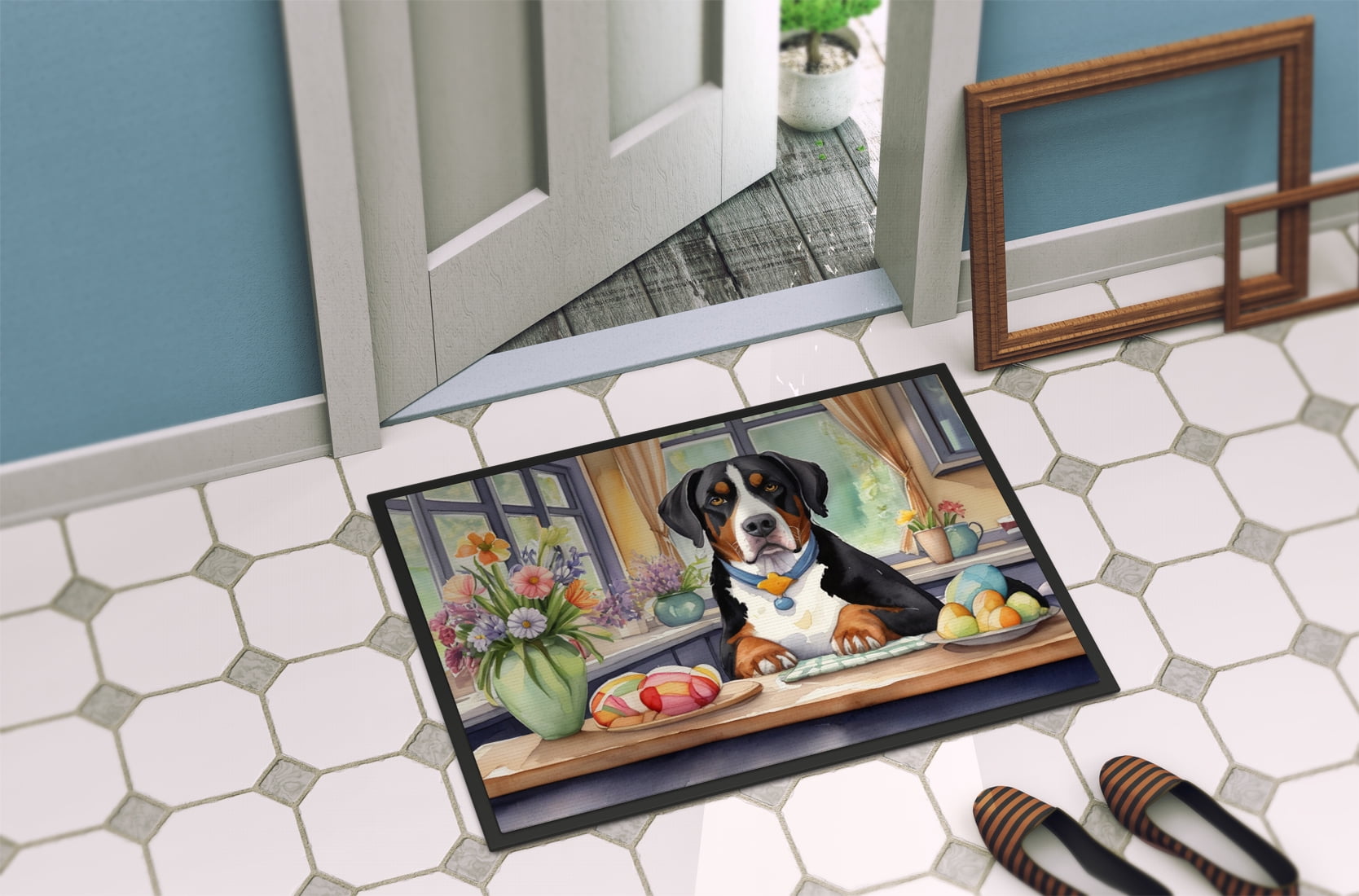 Decorating Easter Yorkshire Terrier Doormat