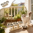 thumbnail image 2 of FEOLGEHLY Slow Feed Raised Dog Food Water Bowl Set with 1 Wooden Bowl Stand and 3 Stainless Steel Bowls, Non Skid Adjustable Tilt Elevated Neck Care Feeder for Small Dogs and Indoor Cats, 2 of 6