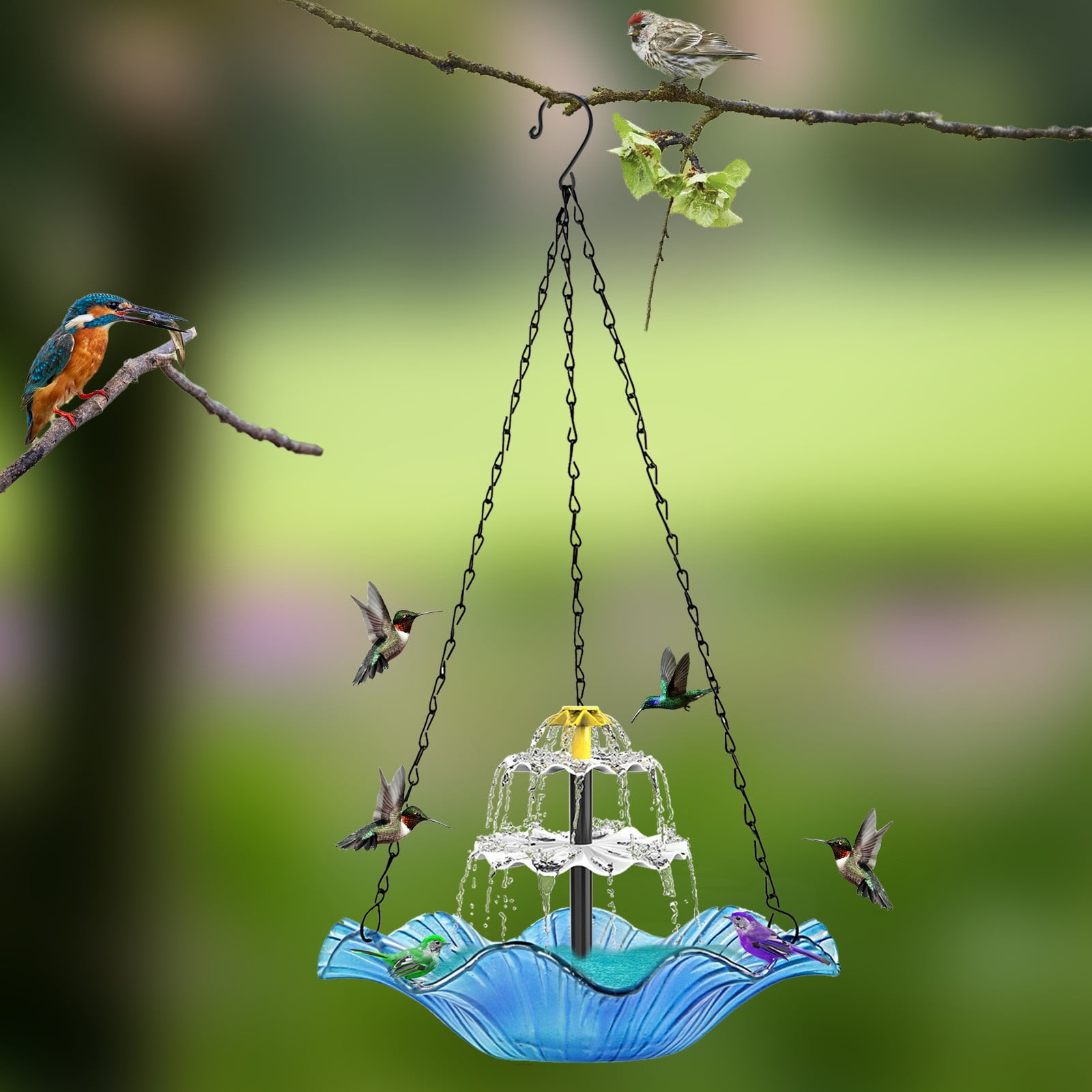 LACKUST Bird Feeders Outdoor Clearance,Outdoor Hanging Solar Hummingbird Feeder and Birdbath for Patio and Garden Decoration,Multicolor