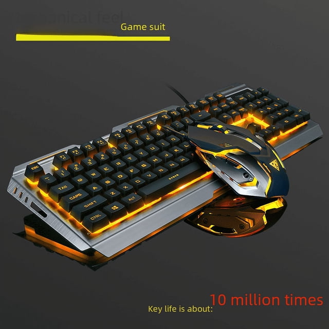 Juego de teclado y ratón con sensación mecánica, para ordenador portátil, de escritorio, con cable, para juegos