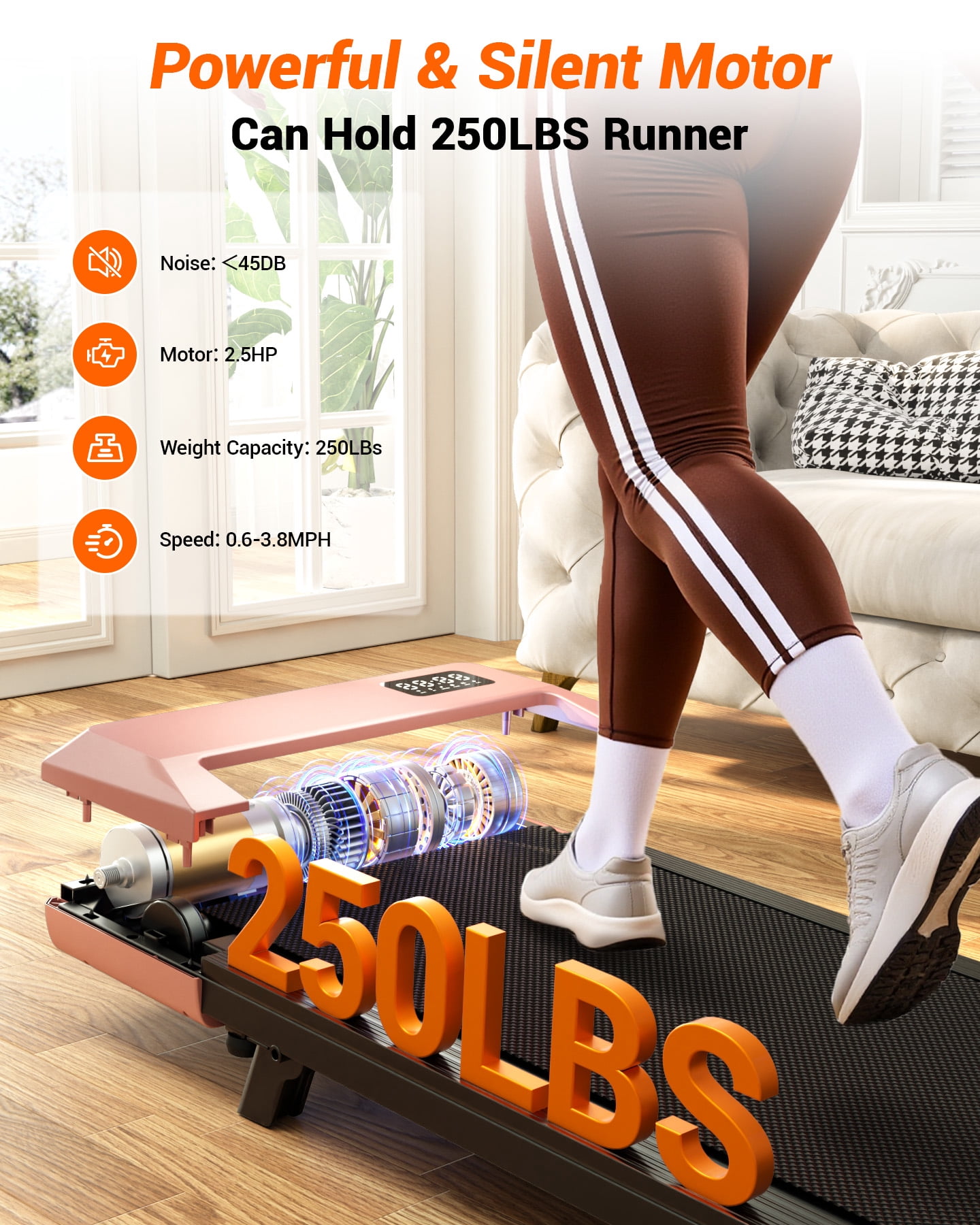 SSPHPPLIE Walking Pad with Incline, Under Desk Treadmill, 3 in 1 Portable Treadmills for Home with Remote Control LED Display, 2.5 HP Quiet Mini Treadmill for Office Home Use, 300 Lbs Capacity
