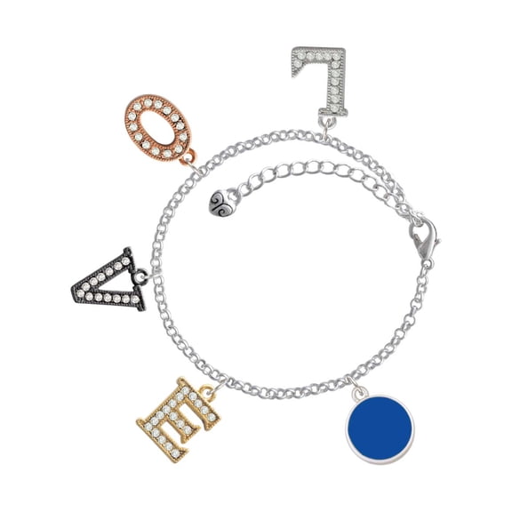 Delight Jewelry Silvertone Small Navy Blue Enamel Disc Multi-Colored Crystal Love Charm Bracelet