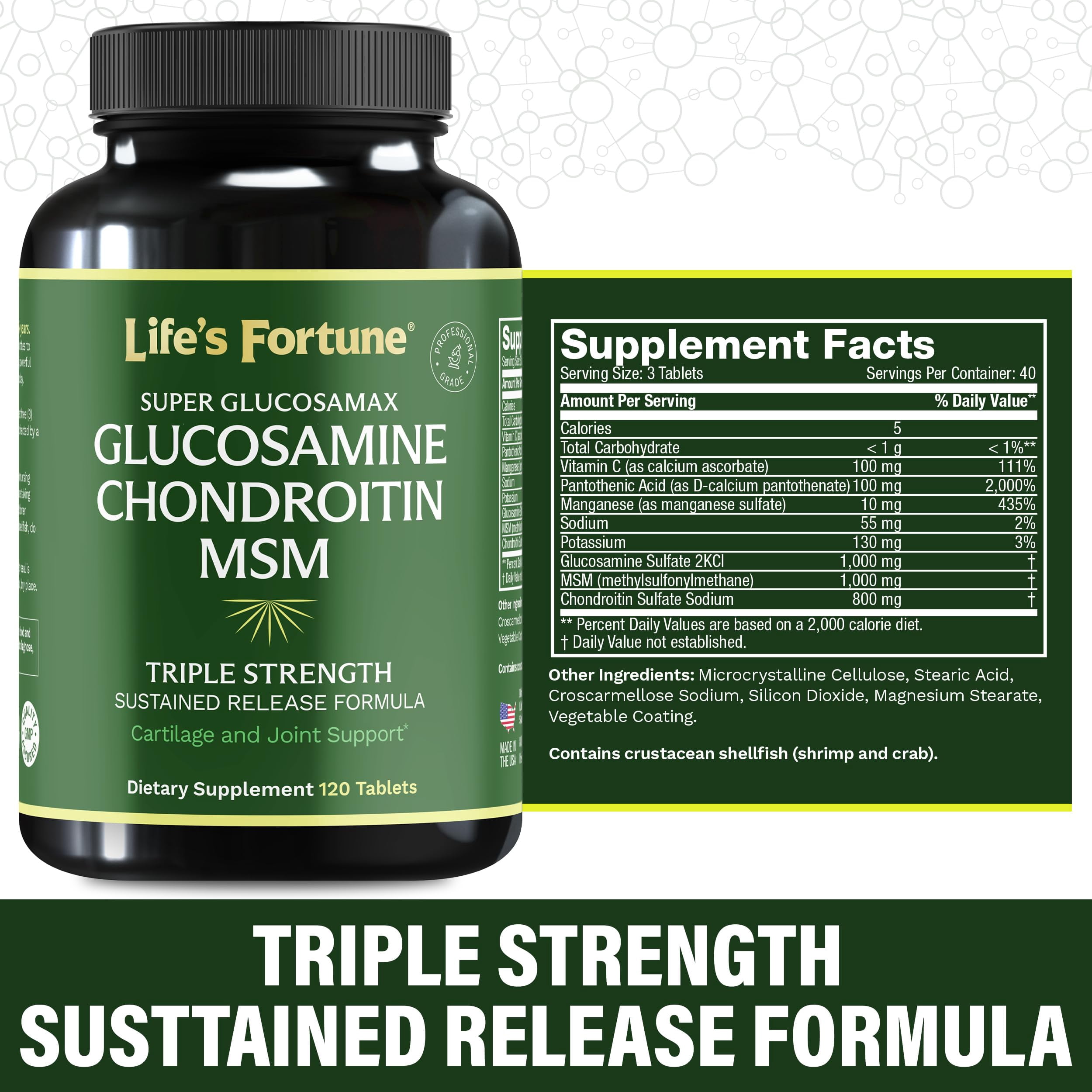 Life's Fortune Super Glucosamax Glucosamine Sulfate Supplement, 120 Tablets, Glucosamine, Joint Support Formula