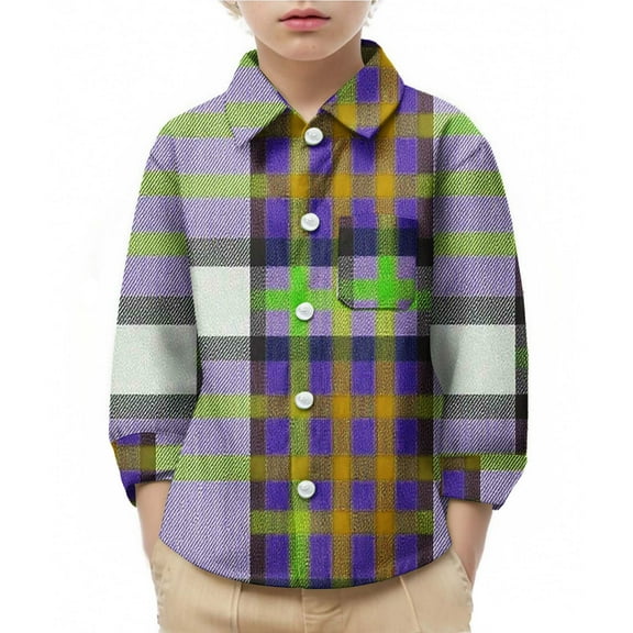 Cethrio Boys Plaid Shirts, Fall Long Sleeve Casual Collared Button Down Shirts Purple Size 8