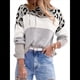 thumbnail image 1 of Suéter de Rayas con Estampado de Leopardo para Mujer, Cuello Redondo, Larga, Tejido, Bloque de Color Albaricoque XL, 1 of 6