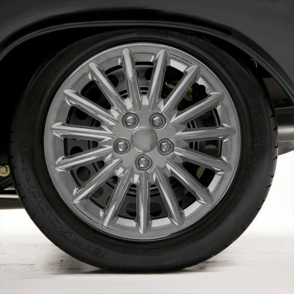 Set of Four 16" Chrome ABS 15 Spoke Hubcap Wheel Covers (Metal Clip Retention)