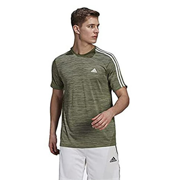 adidas Men's 3 Stripe Tech Tee Moisture Wicking Fabric Relaxed Fit