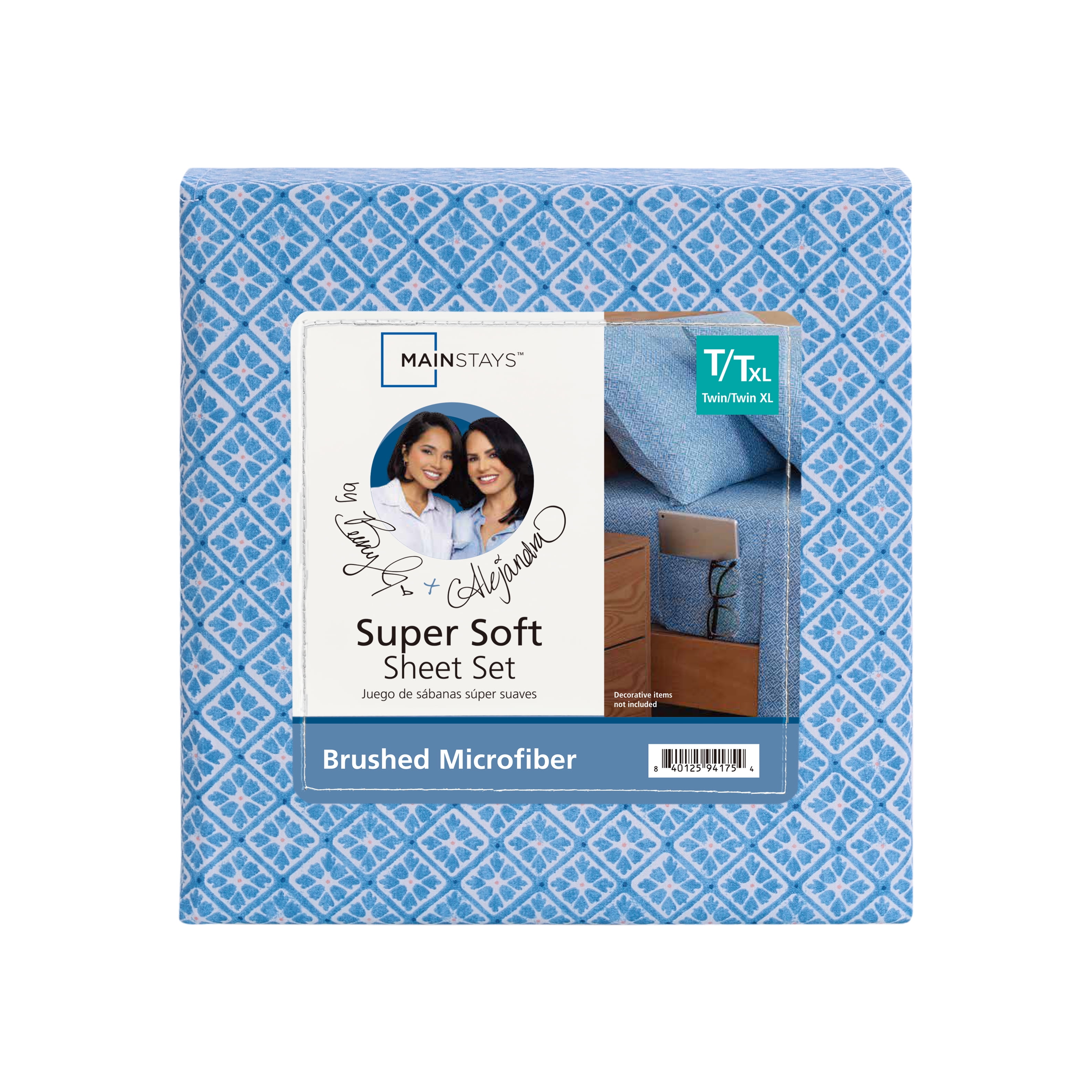 Mainstays by Becky G. & Alejandra 3-Piece Blue Cool Geo Super Soft Microfiber Bed Sheet Set, Twin-XL