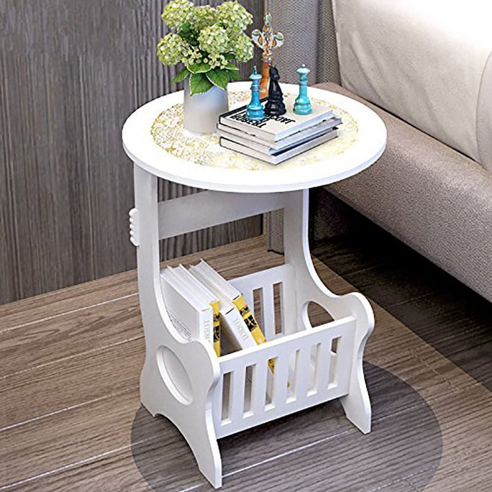 Bedside End Table, Nightstand Chair Side Coffee Table, Modern European Style Round Home Furniture, White